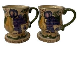 Home Trends Granada Tuscan Hand-Painted Fruits Design Ceramic Mug Set of 2